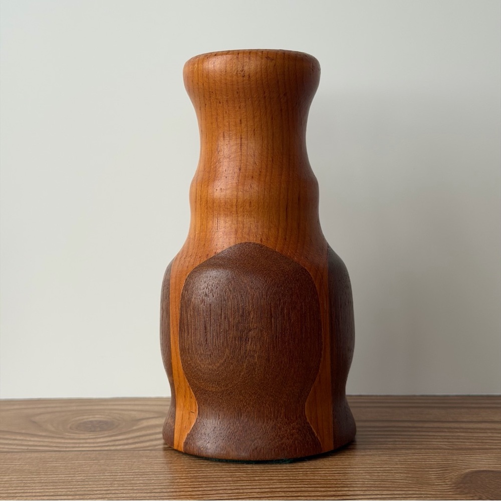Vintage Mid-Century Two Tone Wooden Vase For Dried Flowers